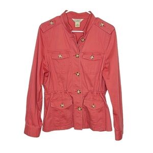 LL Bean Womens Button Up Military Field Spring Chore‎ Coral Jacket Size Small